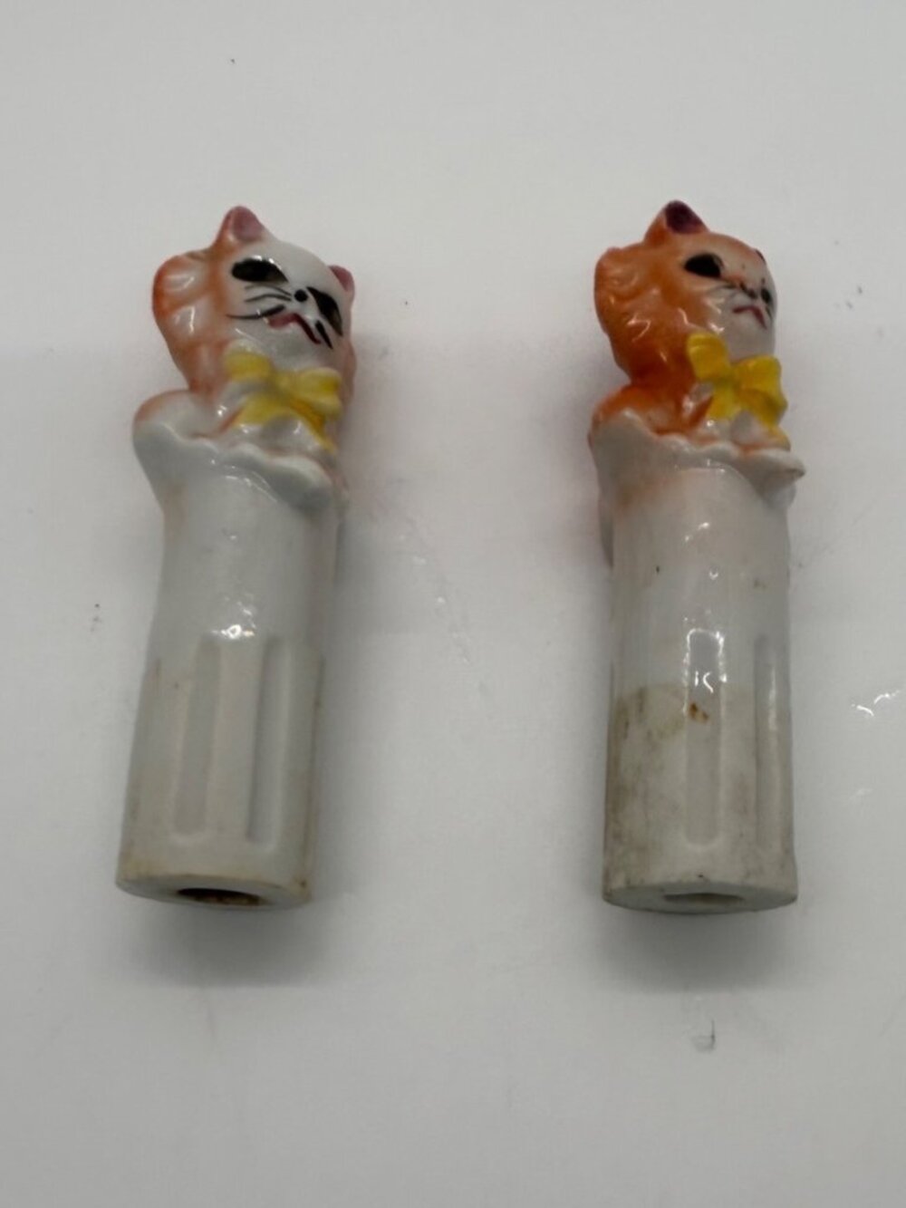 Vintage Ceramic Cat Salt & Pepper Shakers Nodders Floral Base Orange & White - Picture 14 of 16